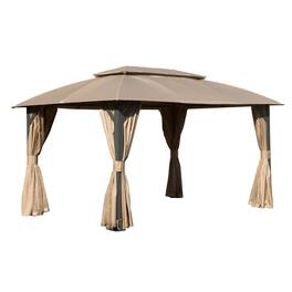 Boyel Living - Outdoor Double Roof Gazebo with Curtains and Mosquito Netting Heavy Duty Metal Frame - Brown