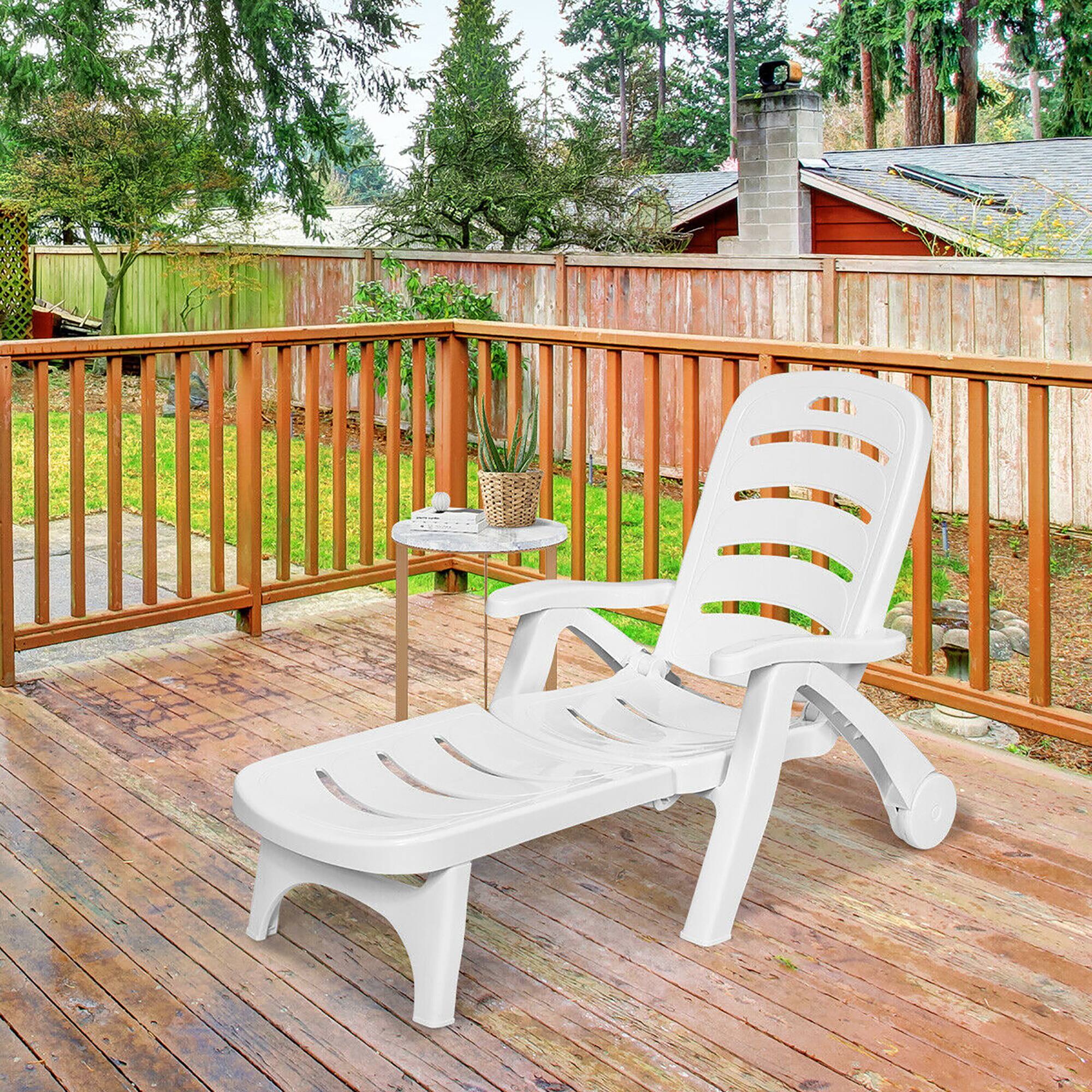 Alt View 1. Costway - Costway Folding Chaise Lounge Chair 5-Position Adjustable Rolling Recliner w/ Wheels - White.