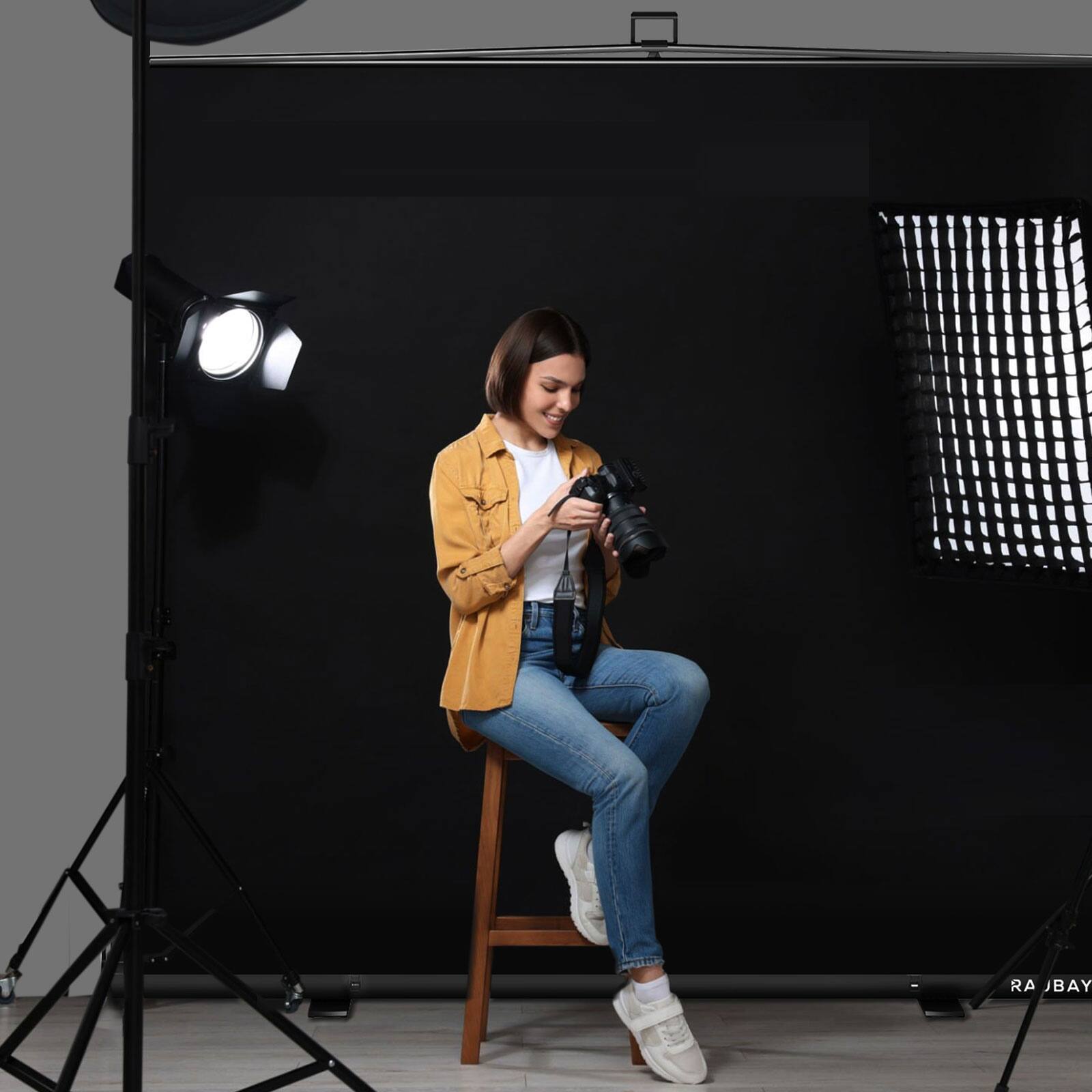 Alt View 2. RAUBAY - 6.6′ x 6.9′ Collapsible Black Screen Backdrop Portable Retractable Panel Photo Background with Stand - Black.