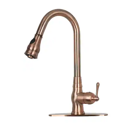 Front. Akicon - Akicon Solid Brass One-Handle Kitchen Faucet with Pull Down Sprayer in Antique Copper - Antique Copper.