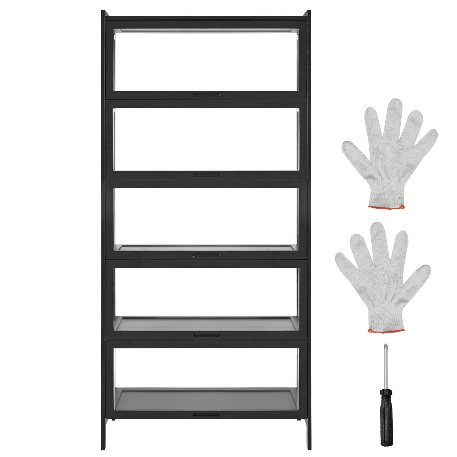 Alt View 5. VEVOR - Display Cabinet with Acrylic Doors, 68 in Tall 5-Tier Curio Cabinet, Natural Wooden Fame, Collectibles Toy - Black.