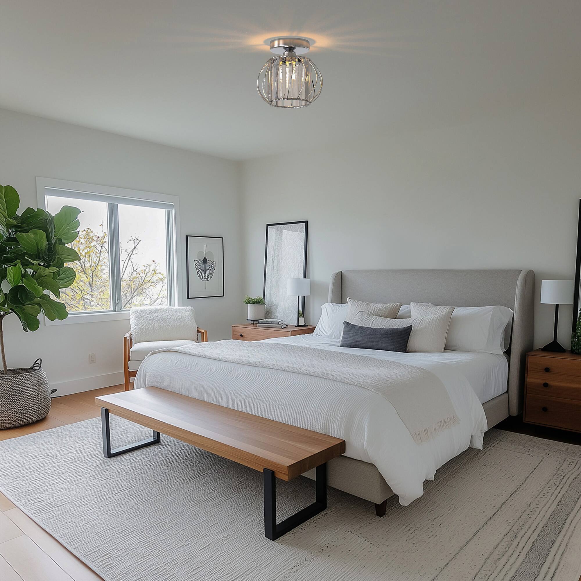Alt View 1. Jandcase - JANDCASE 1-Light Chrome Semi-Flush Mount Ceiling Light, E26 Socket, Non-Integrated Bulbs, Modern Design, for Hallway - Silver.