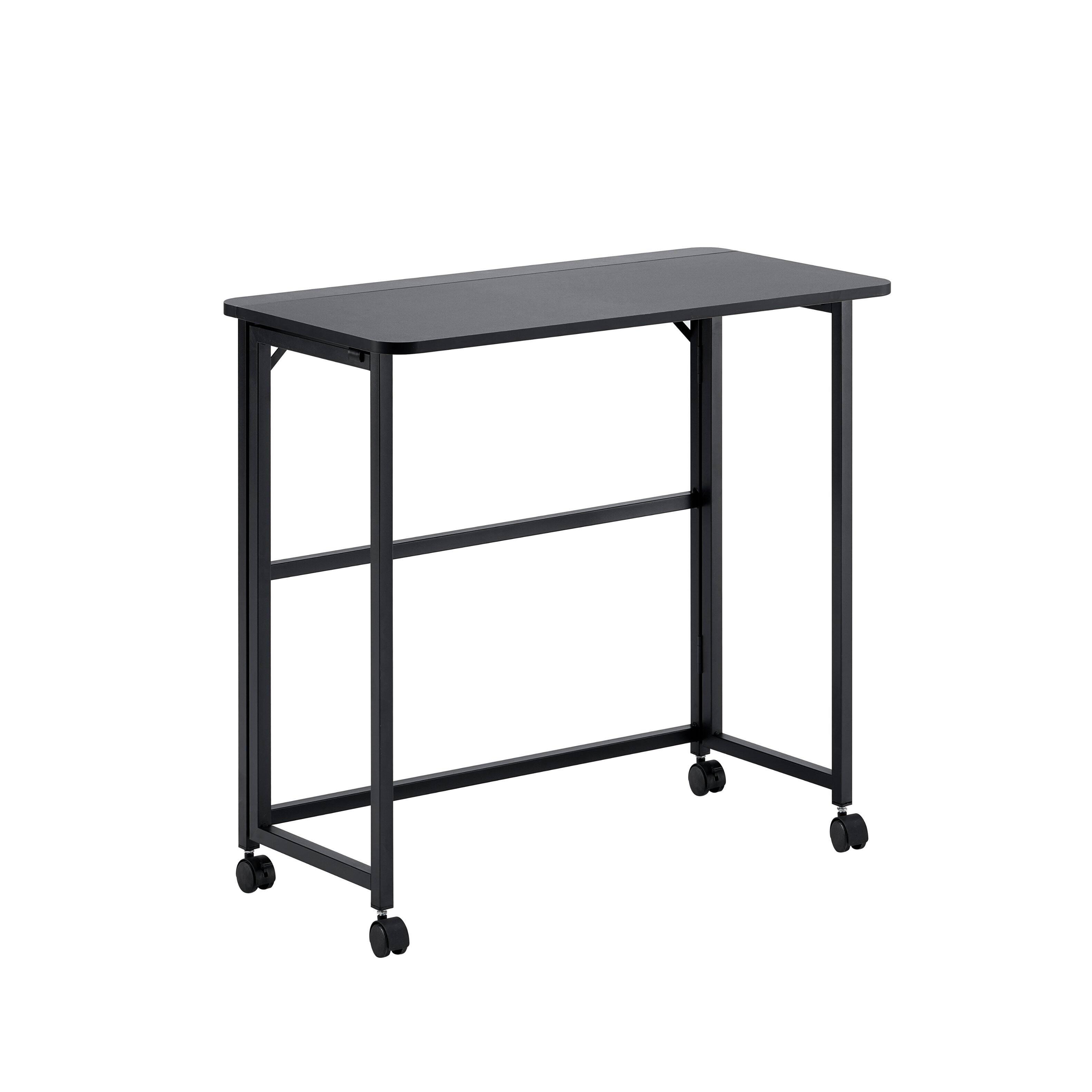 Angle. PexFix - 31.5" Small Folding Desk, Space-Saving Computer Table with Wheels for Home Office & Bedroom - Black.
