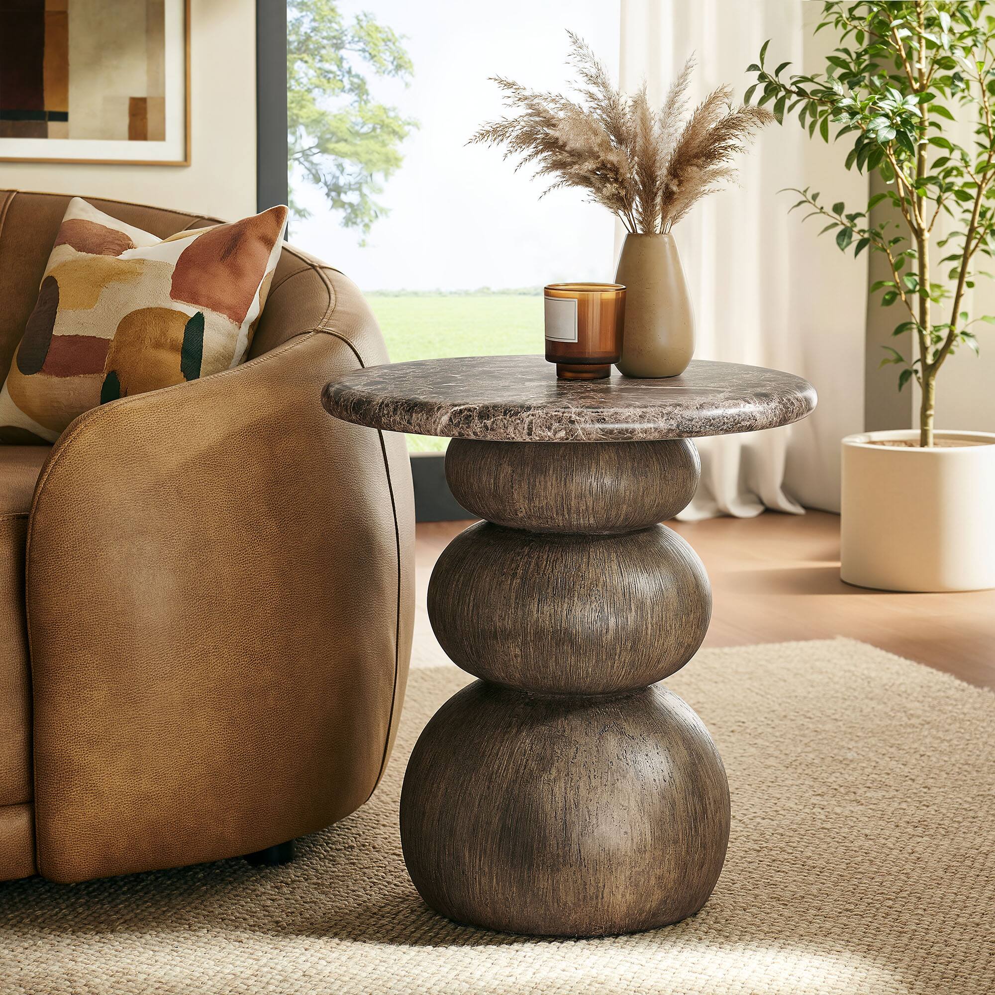 Alt View 2. Modway - Pietra Indoor Outdoor Round Side Table by Modway - Dark Emperador Marble.