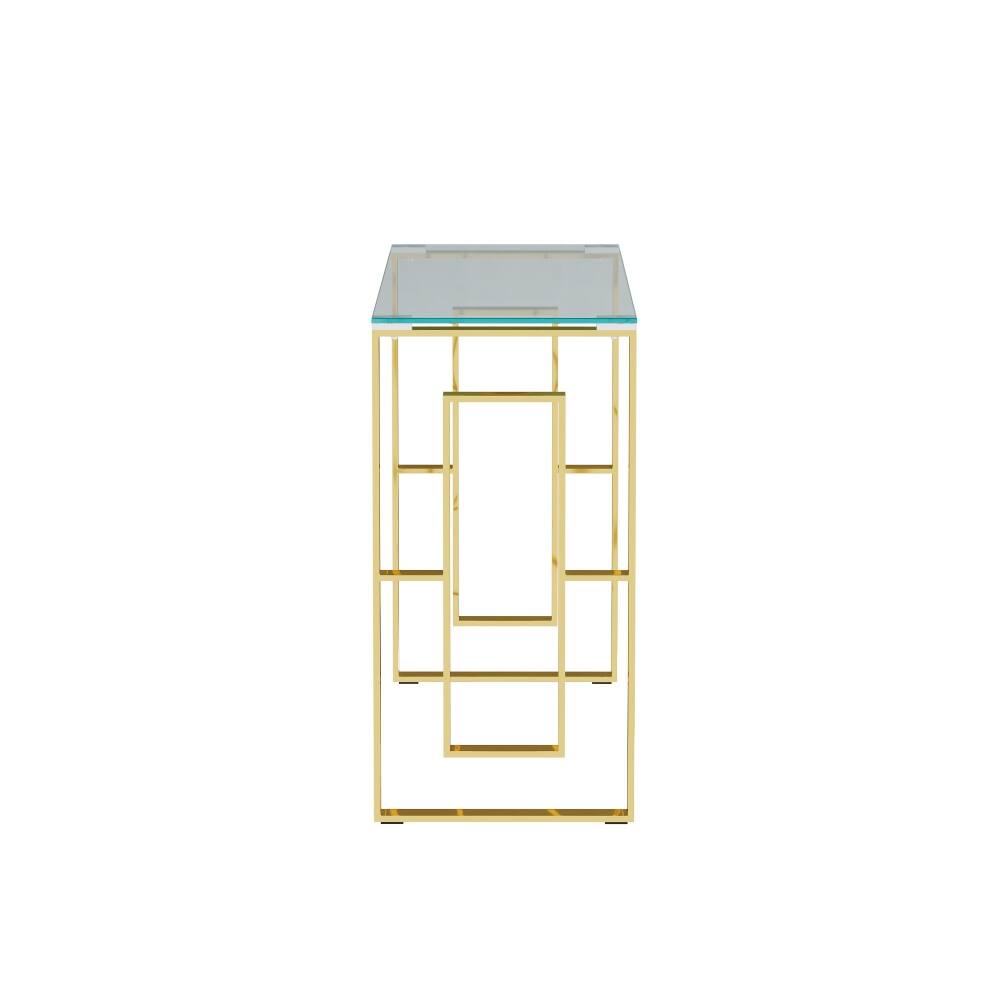 Alt View 8. Loheer - Loheer Golden Clear Glass Console Table Stainless Steel Entryway Table Meal Side Table - Golden Clear.