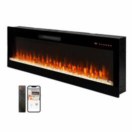 RYHNUYNE - Smart 50 Inch WiFi-Enabled Electric Fireplace Heater Recessed in-Wall & Wall-Mounted with Voice Control & 16 Color - Antique Black