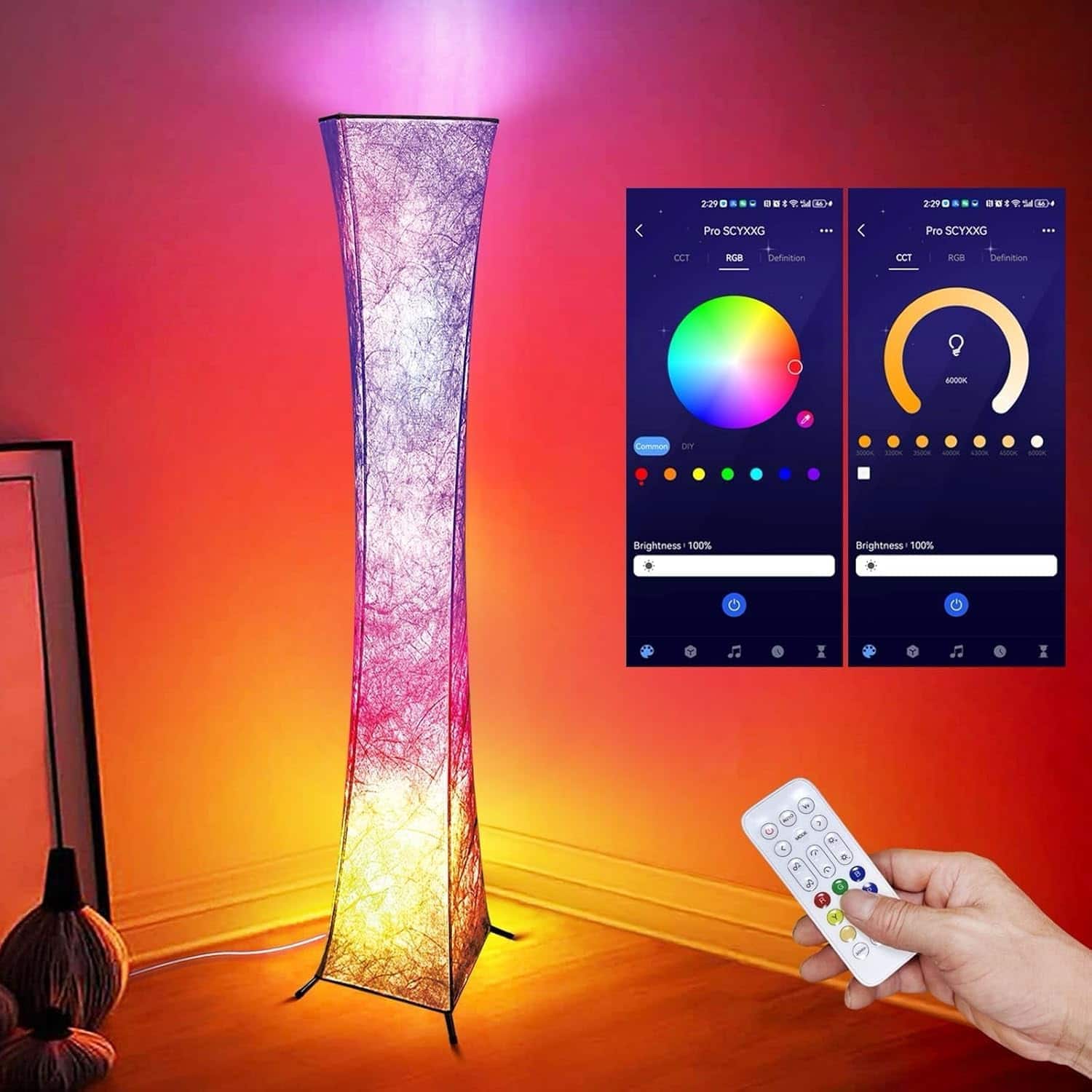 The Best Inks - Floor Lamp Lamp Smart LED MODERN Corner with Music Sync Million Colors Temperature Remote Control Changing - Square RGB Lamp 2Pcs