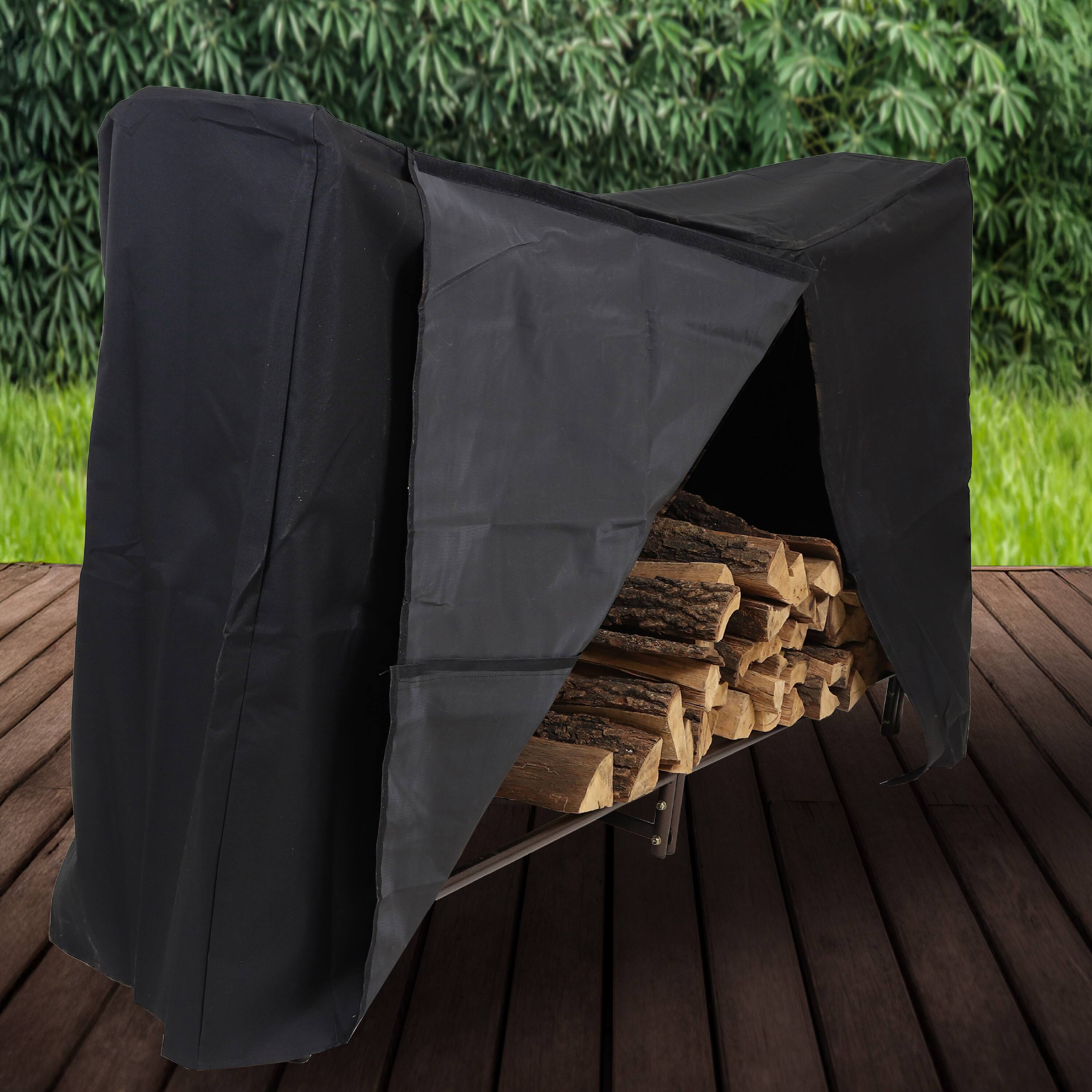 Alt View 5. Sunnydaze - 6 ft Heavy-Duty PVC Firewood Log Rack Cover - Black.