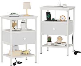 Vecelo - 2Pack Nightstand with Charging Station, Bedside Table with USB Ports and Outlets for Bedroom - White