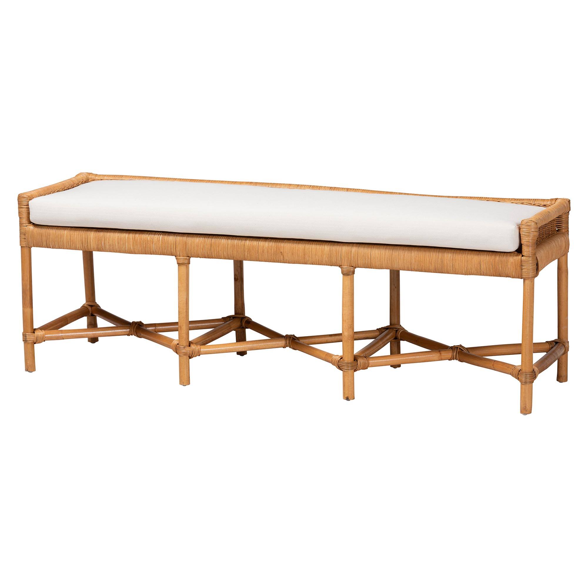Front. bali & pari - bali & pari Adonia Natural Rattan Accent Bench with Cushioned Seat - Natural.