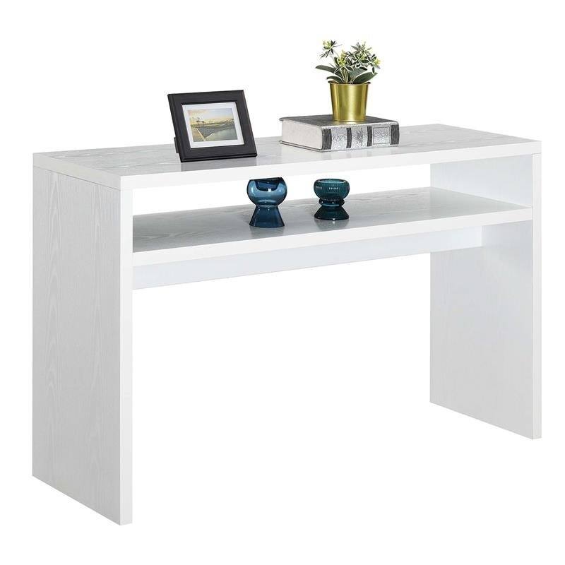 Front. SlickBlue - Farmhouse Style Console Table with Bottom Storage Shelf - White.