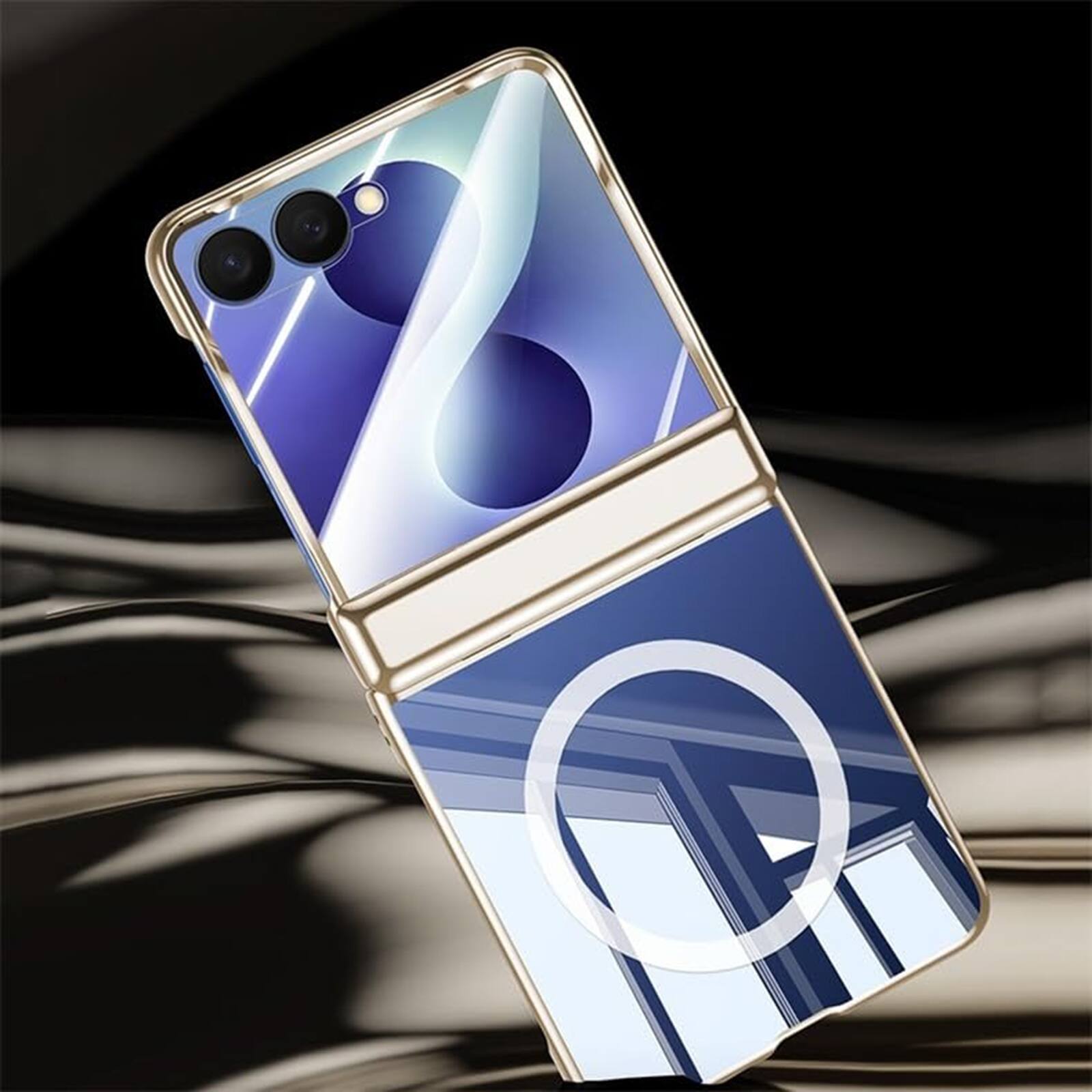 Alt View 2. Dteck - For Samsung Galaxy Z Flip8 Clear Case Shockproof Fold Kickstand Hinge Protection Cover Built-in Screen Protector - Gold(privcy film).