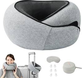 NWNOWN - Travel Pillow, Travel Pillows for Airplanes 100% Pure Memory Foam Material, 360° Support Stowable Design Pillows for Sle - Light Gray
