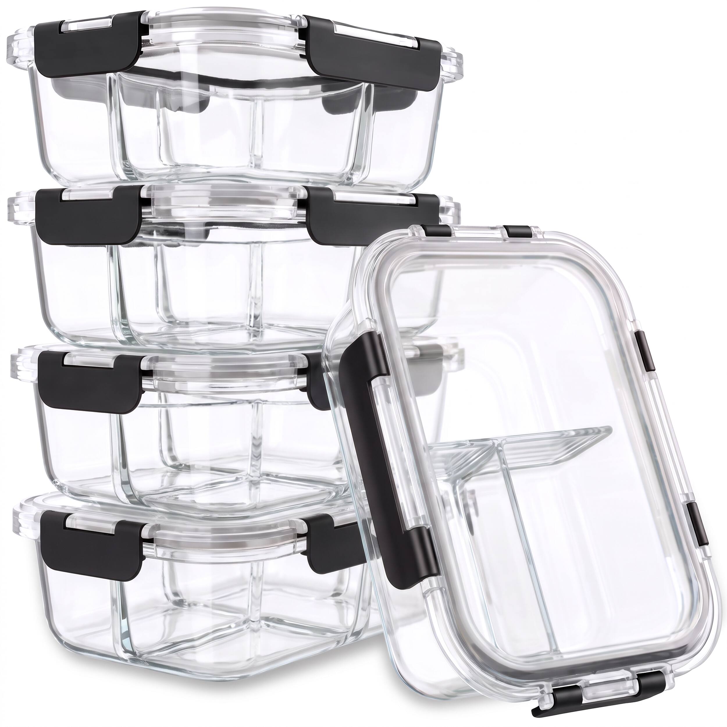 Sorbus 5 Pack 35 oz/1040 mL 3 Compartment Glass Food Storage Containers ...
