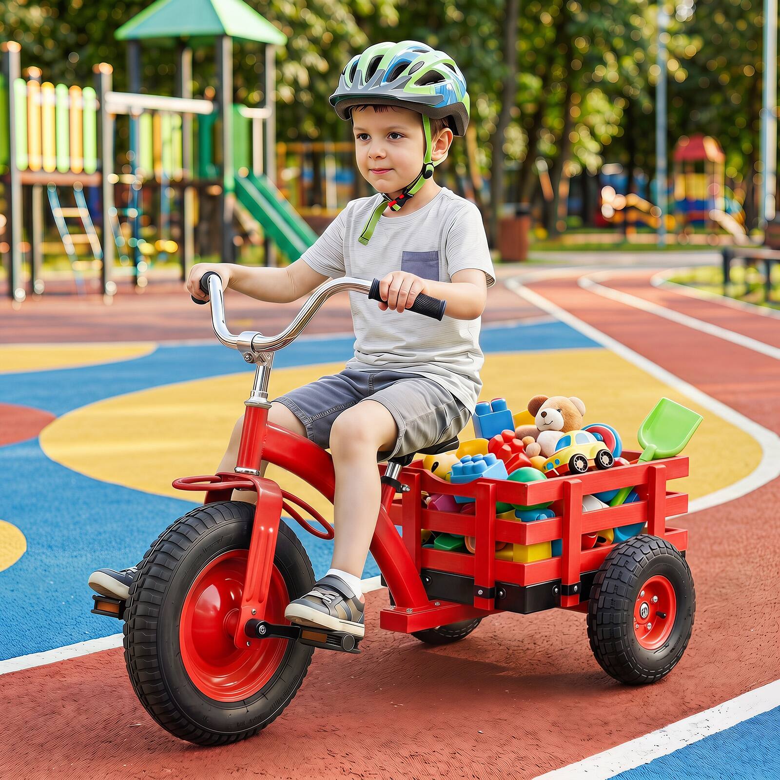 Alt View 1. Costway - Costway Kids Tricycle with Storage Basket 15" Inflatable Rubber Tires Adjustable Handlebar - Red.