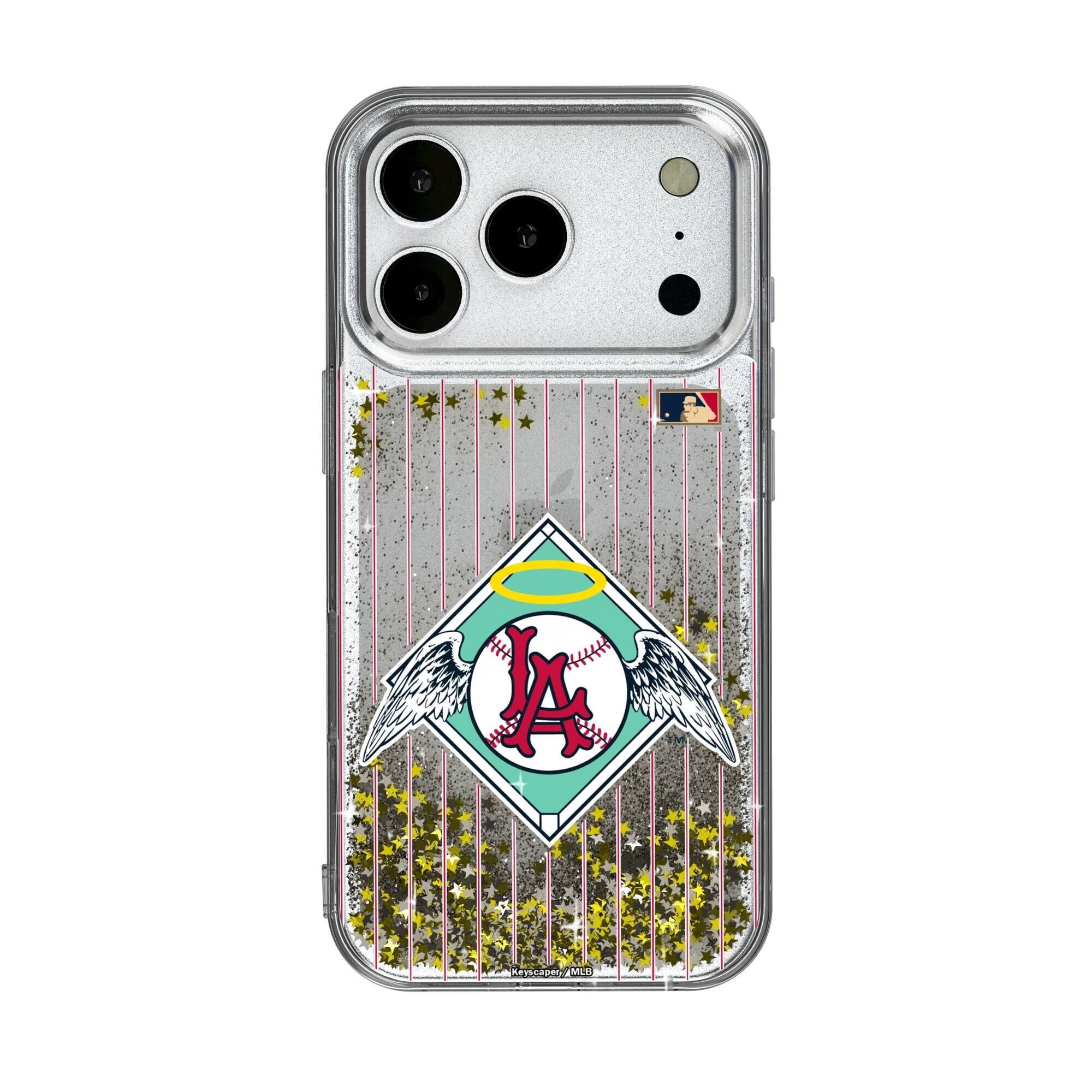 Front. Keyscaper - Los Angeles Angels 1961-1965 Cooperstown Pinstripe iPhone Glitter Case - 13 Pro Max - Multicolor.