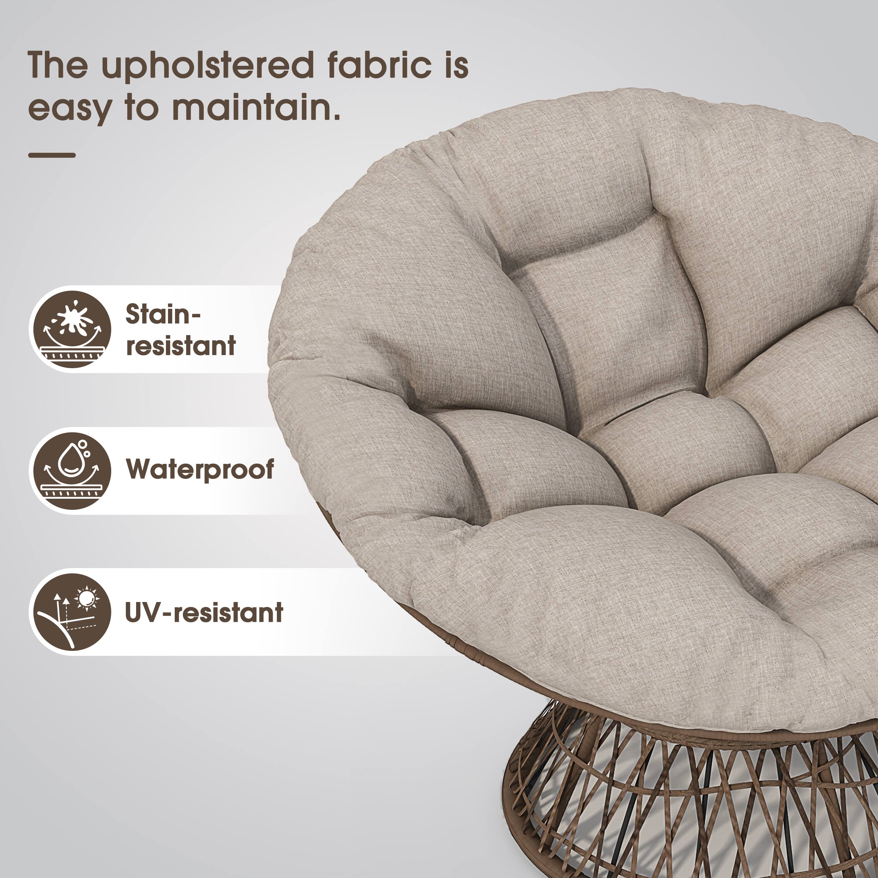 The upholstered fabric is easy to maintain.

- Stain-resistant
- Waterproof
- UV-resistant