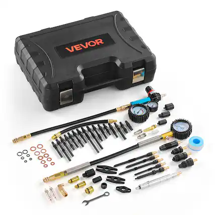Front. VEVOR - Engine Cylinder Compression Tester Kit, 0-700 PSI Pressure Gauge & 0-100 PSI Leak Gauge, Automotive Leak Down Tester Kit - Black.