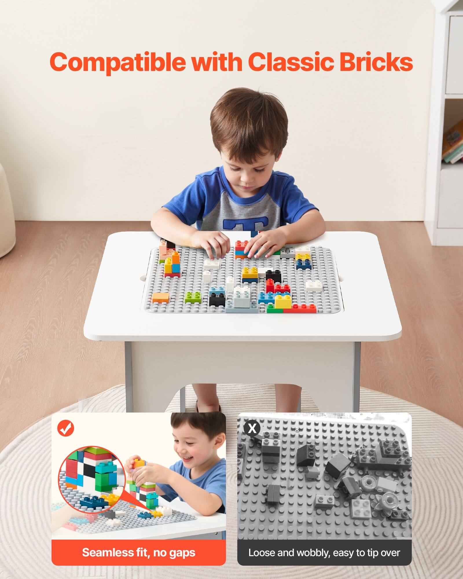 Compatible with Classic Bricks

Seamless fit, no gaps

Loose and wobbly, easy to tip over