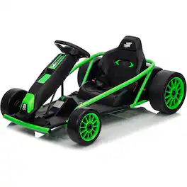 GARVEE - 24V Electric Drift Go Kart for Kids Ages 8–12, Dual 300W Motors, 8.1MPH Racing Car, 9Ah Battery, Music, Horn, Seatbelt - Green