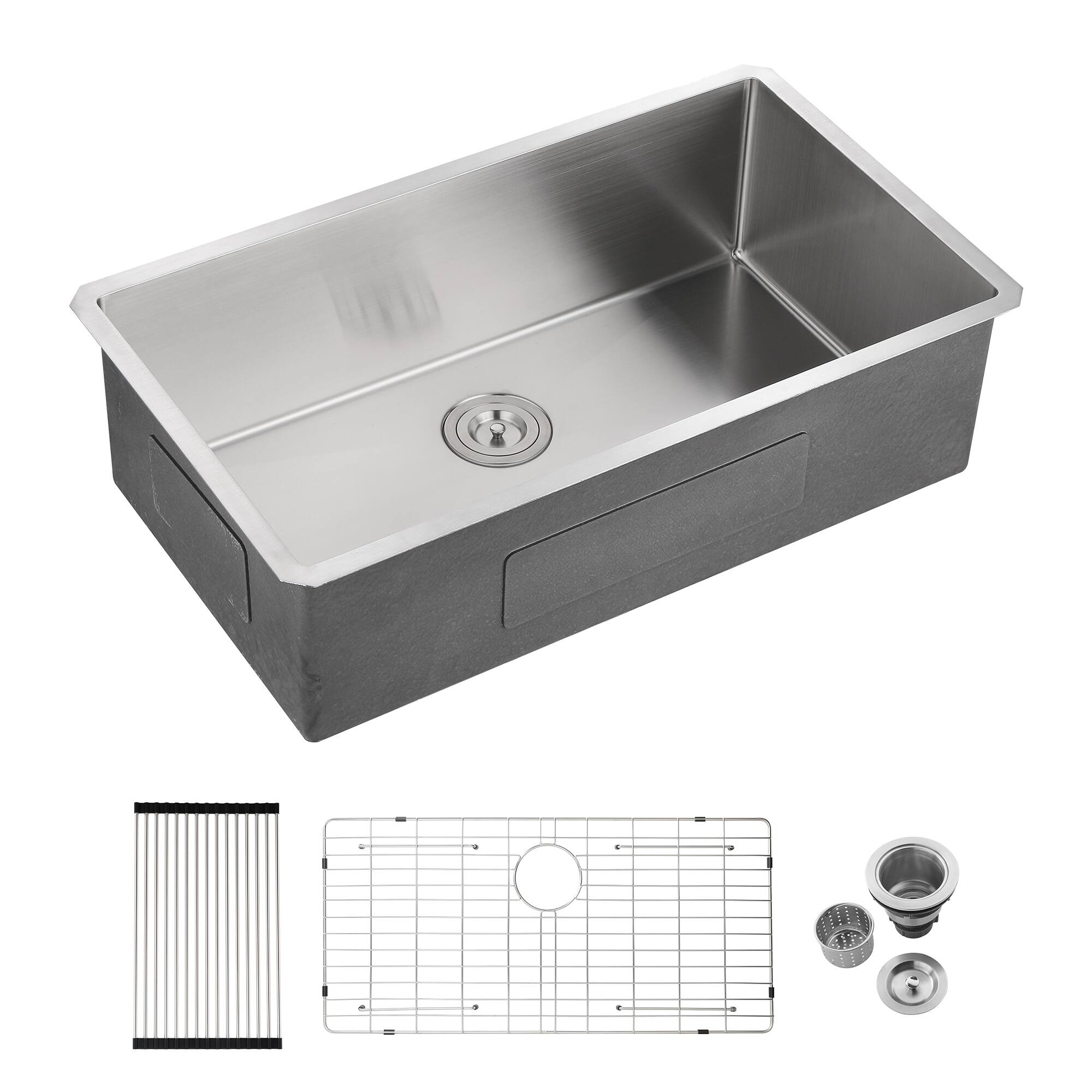 Alt View 6. ELEMENT ACE - Undermount Single Bowl Stainless Steel Kitchen Sink - 33x19x10 Inch - Brushed Nickel.