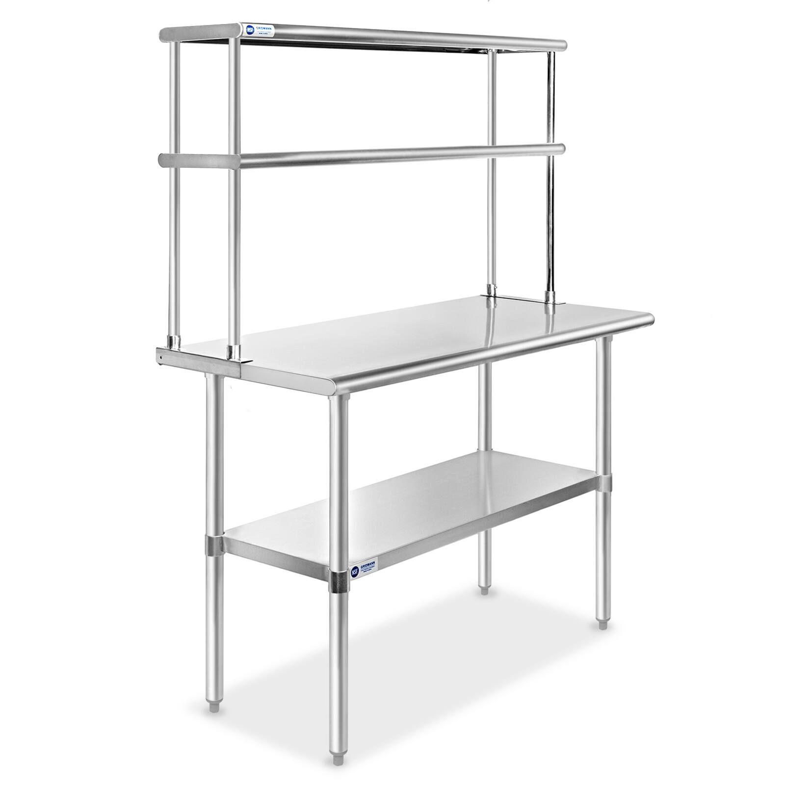 GRIDMANN - 48 x 30-in NSF Stainless Steel Prep Table w Double Shelf - Silver