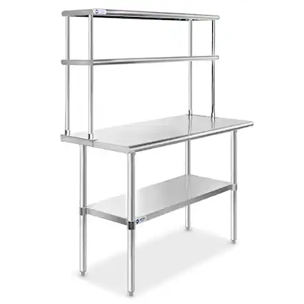 Front. GRIDMANN - 48 x 30-in NSF Stainless Steel Prep Table w Double Shelf - Silver.
