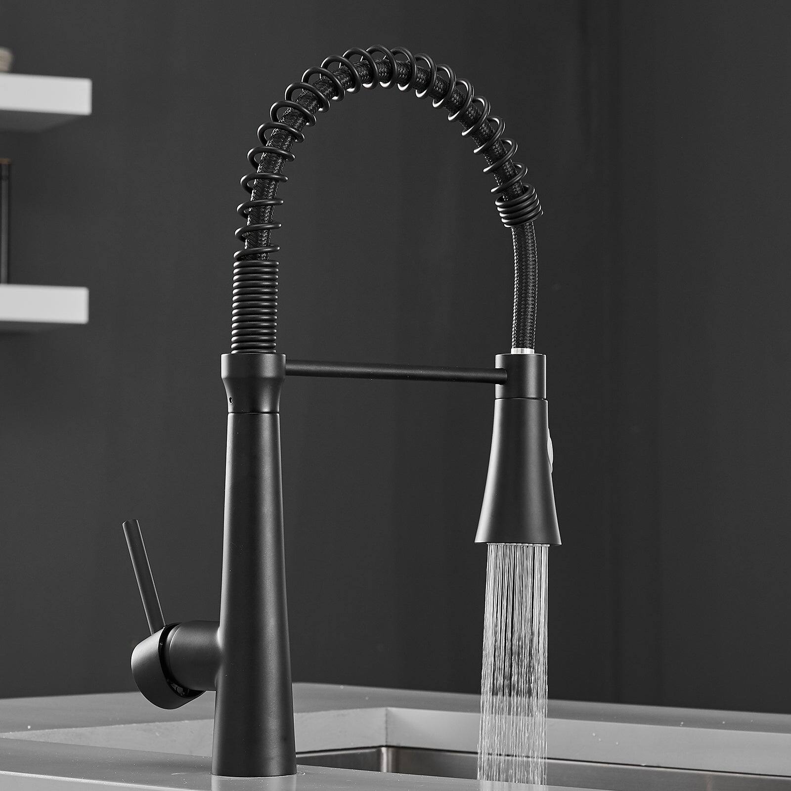 Alt View 5. Boyel Living - Black Stainless Steel Faucet Single-Handle Faucet Pull-Down Sprayer Kitchen Faucet - Black.