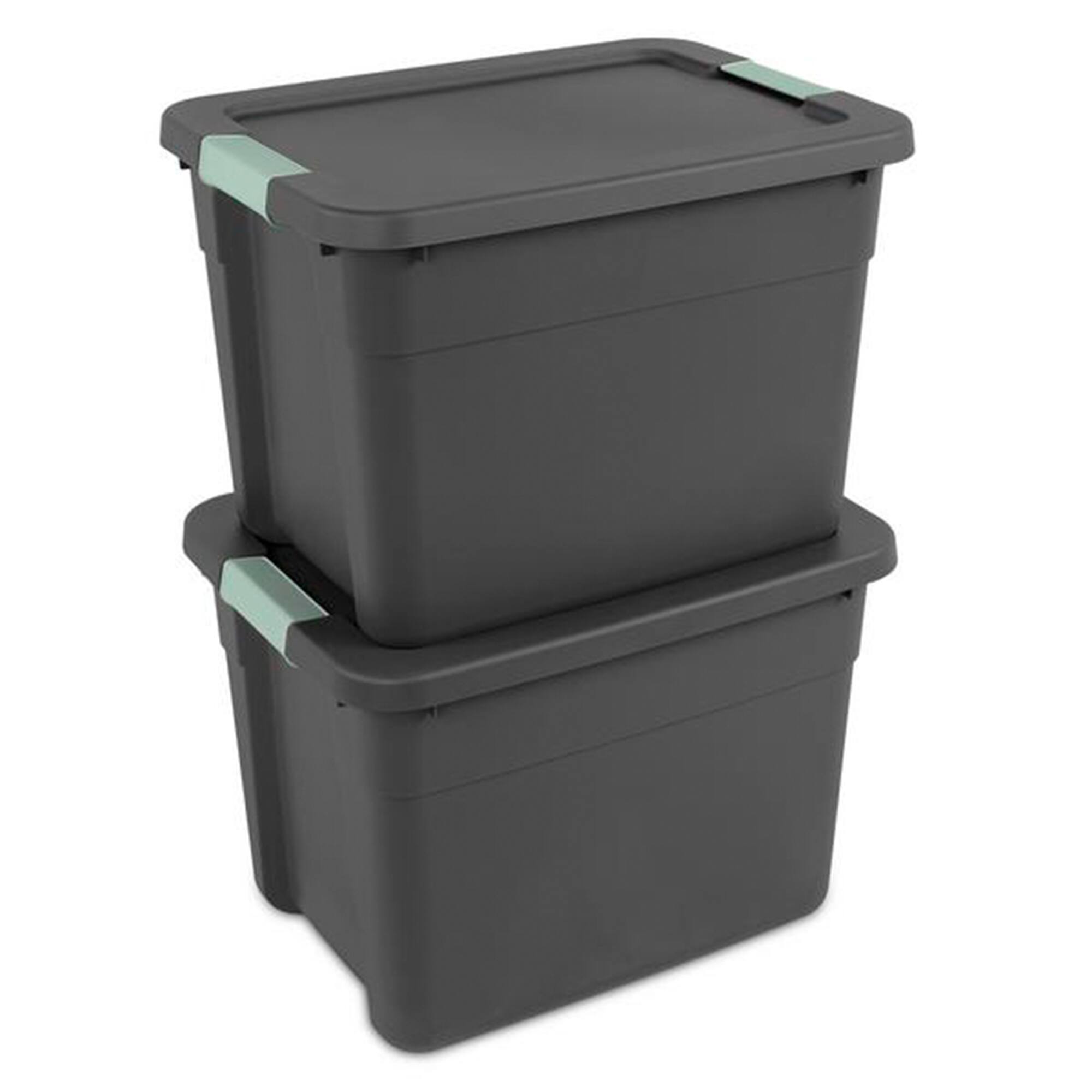 Alt View 8. Sterilite - Sterilite 12Pk Latch Tote, Stackable Plastic Storage Container, 12Gal,Gray/Green - FLAT GRAY W/ GRN RIVER LATCHES.