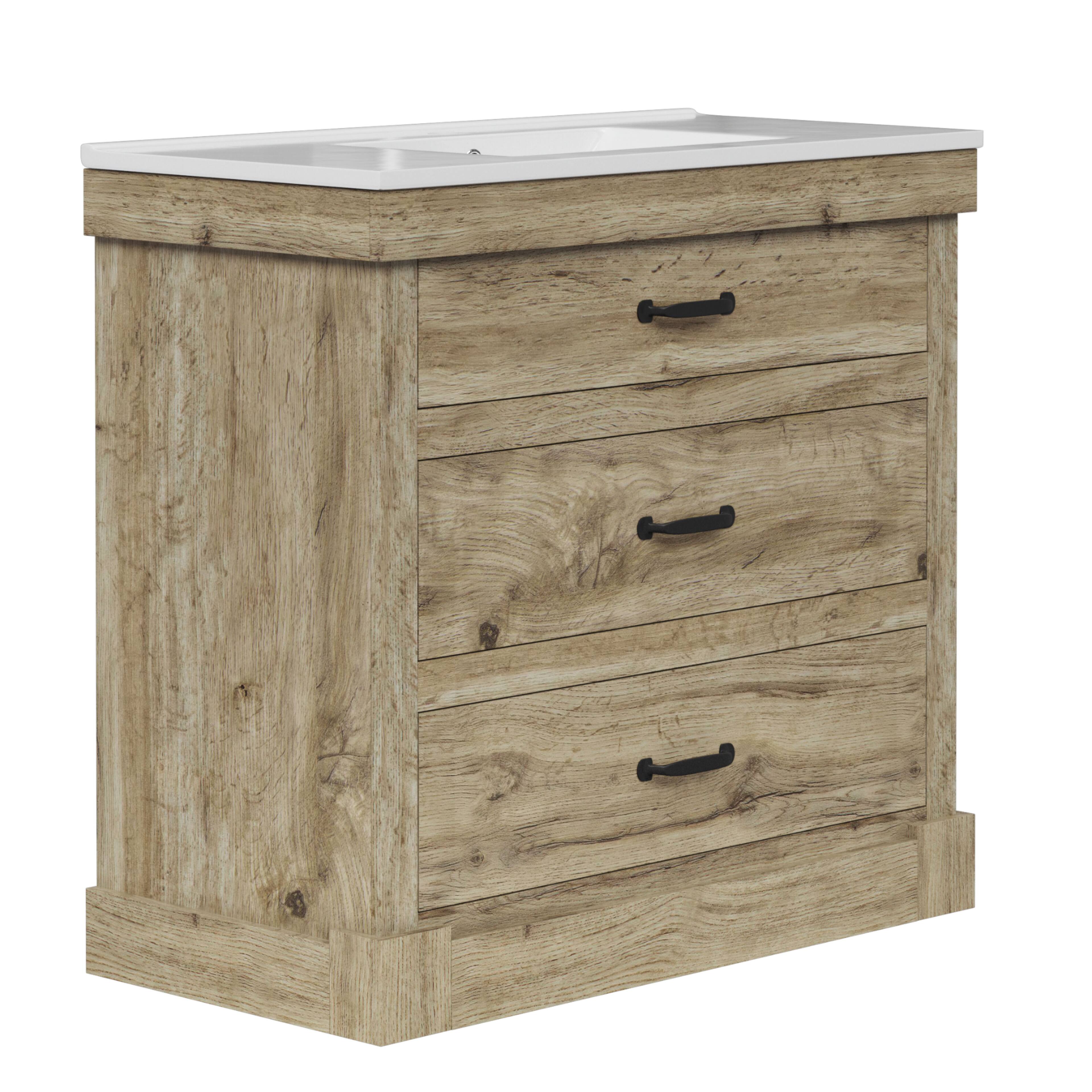 Back. Teamson Home - Teamson Home Donovan 36" Single Bathroom Vanity with Two Drawers, Light Oak - Natural.