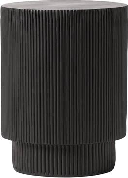 LeisureMod - Eden Modern Stone Top Round Side Table, Indoor/Outdoor Weather Resistant Accent Table, Fully Assembled - Black