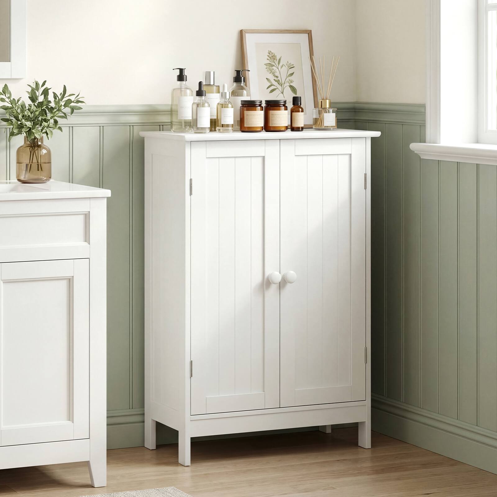 Alt View 1. Costway - Costway Bathroom Floor Storage Cabinet Double Door Kitchen Cupboard Shoe Cabinet - White.