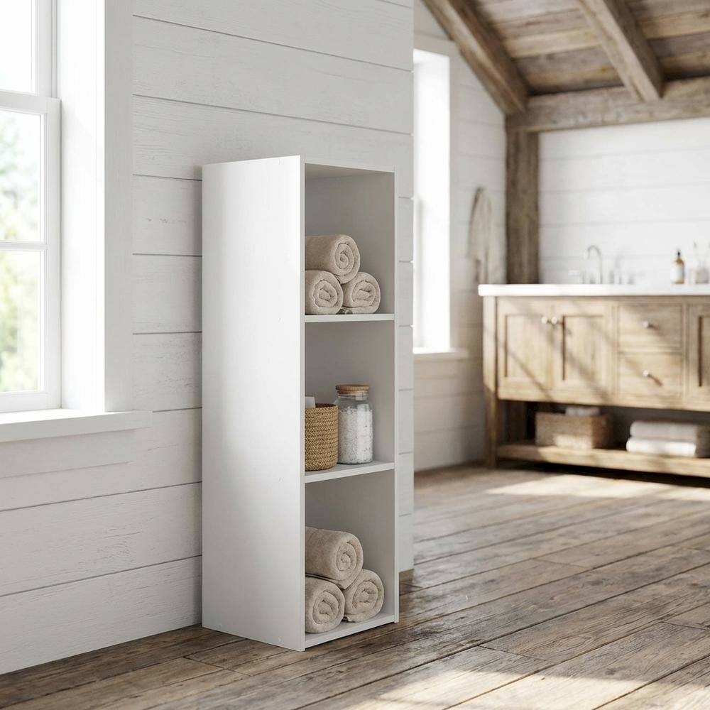 Angle. FurniFact - White Wood Bookcase with Spacious Shelves and Sleek Design - White.