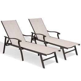 Crestlive Products - Outdoor Patio Aluminum Adjustable Chaise Lounge Chairs (Set of 2) with Arms - Beige