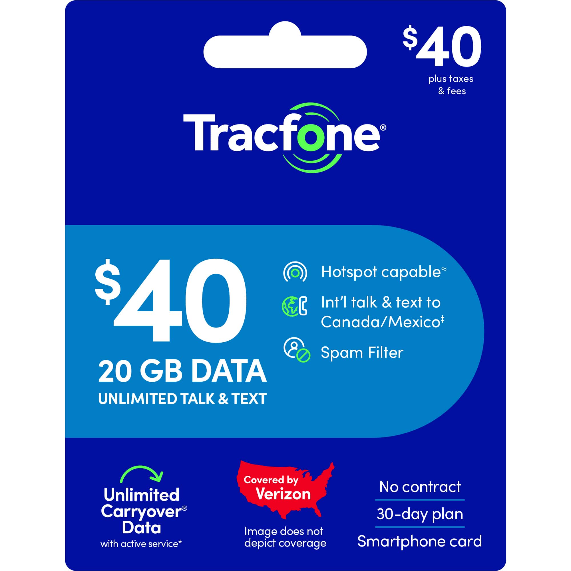 Tracfone - $40 Unlimited Talk & Text plus 20 GB of Data 30-Day - Prepaid Plan (Digital Delivery) [Digital]