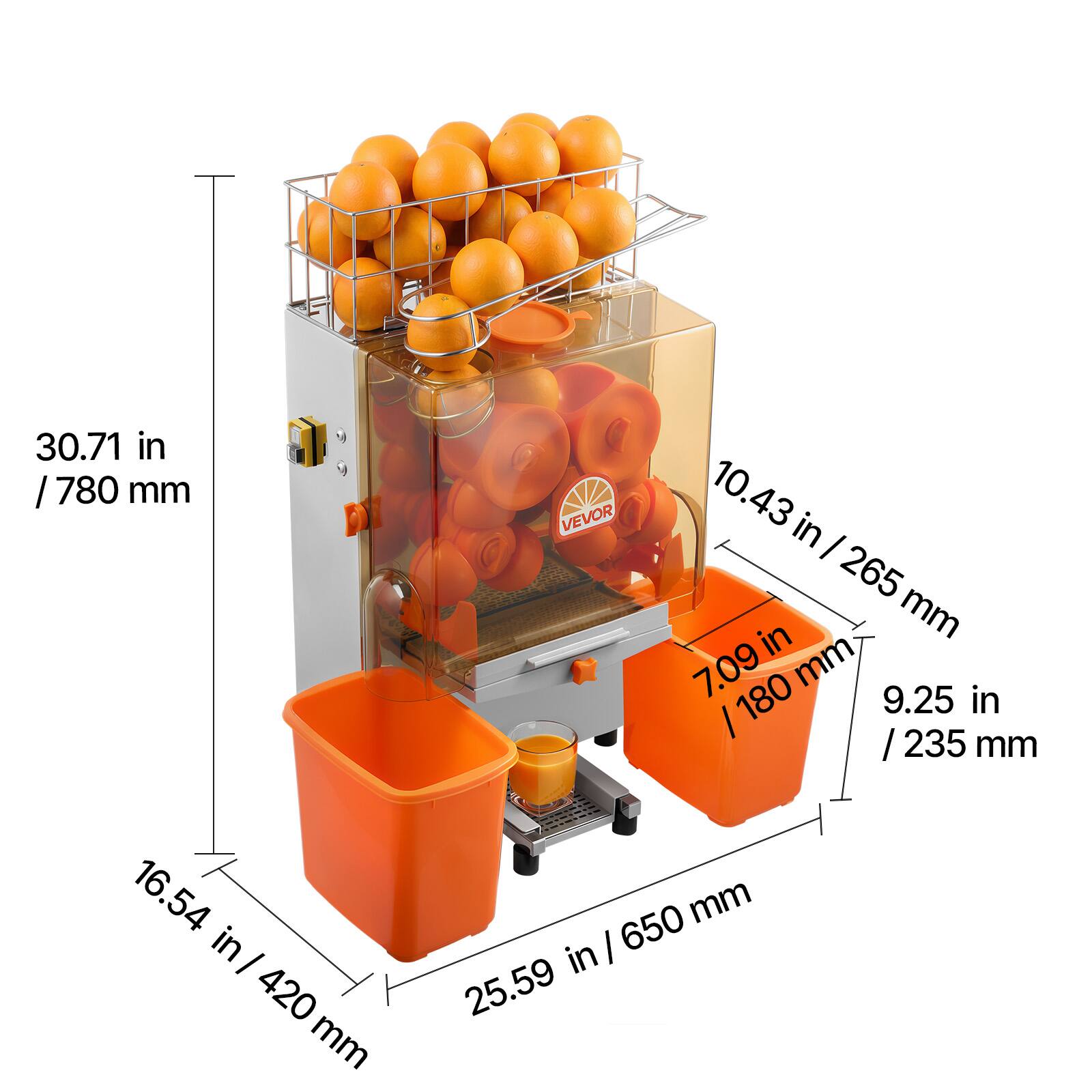 30.71 in / 780 mm  
10.43 in / 265 mm  
7.09 in / 180 mm  
9.25 in / 235 mm  
16.54 in / 420 mm  
25.59 in / 650 mm