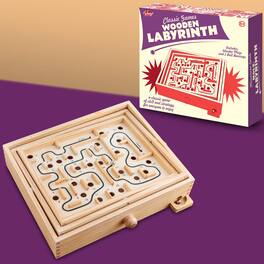 One For Fun - Wooden Labyrinth Maze Puzzle Game, Classic Tilting Ball Balance Board for Kids and Adults - Natural wood