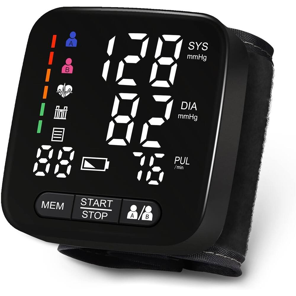 RTMB - Wrist Blood Pressure Monitor, 2×90 Memory, Dual-User, Portable - Black