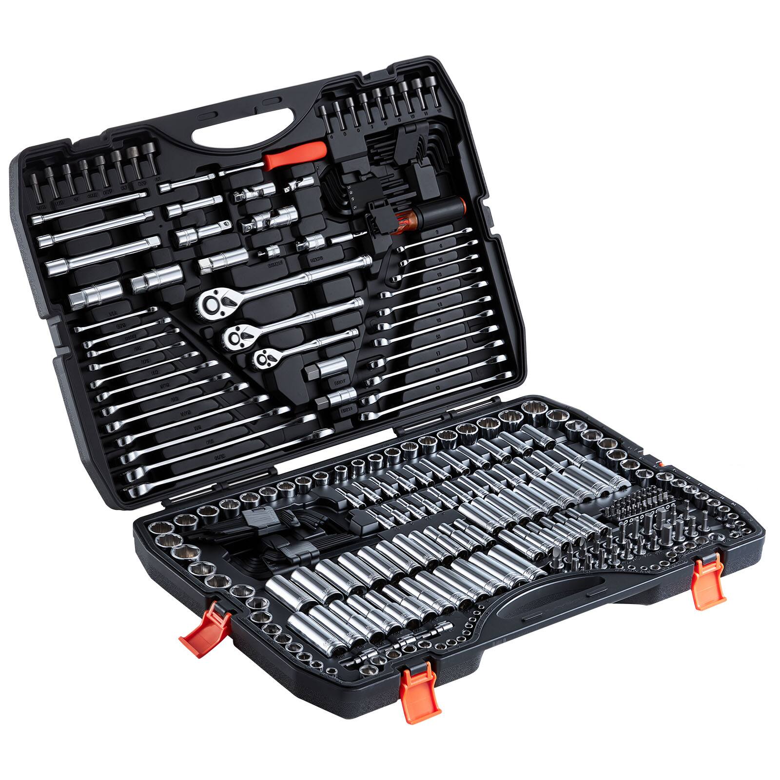 Alt View 5. VEVOR - Mechanics Tool Set, 308-Piece Mechanic Tool Kit, 1/4 in, 3/8 in, and 1/2 in Drive, SAE and Metric Socket Set, Wrenches - Black.