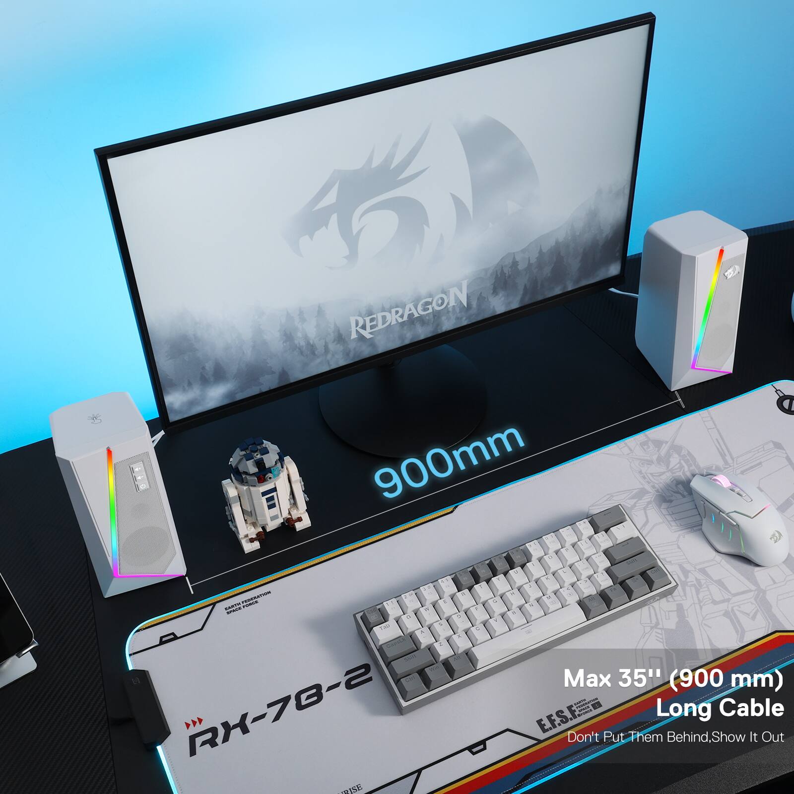 REDRAGON 900mm > EARTH FEDERATION - 5 Tab N - Max 35" (900 mm) RK-78-2 - SPACE Long Cable E.F.S.F. Don't Put Them Behind, Show It Out