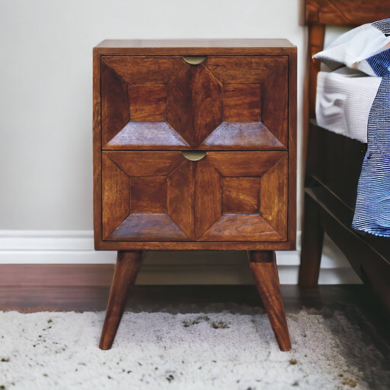 Alt View 6. Artisan Furniture - Artisan Furniture Solid Wood Quad Nightstand, 2 Drawers, Nordic Legs, Chestnut, Dark Brown - Chestnut.