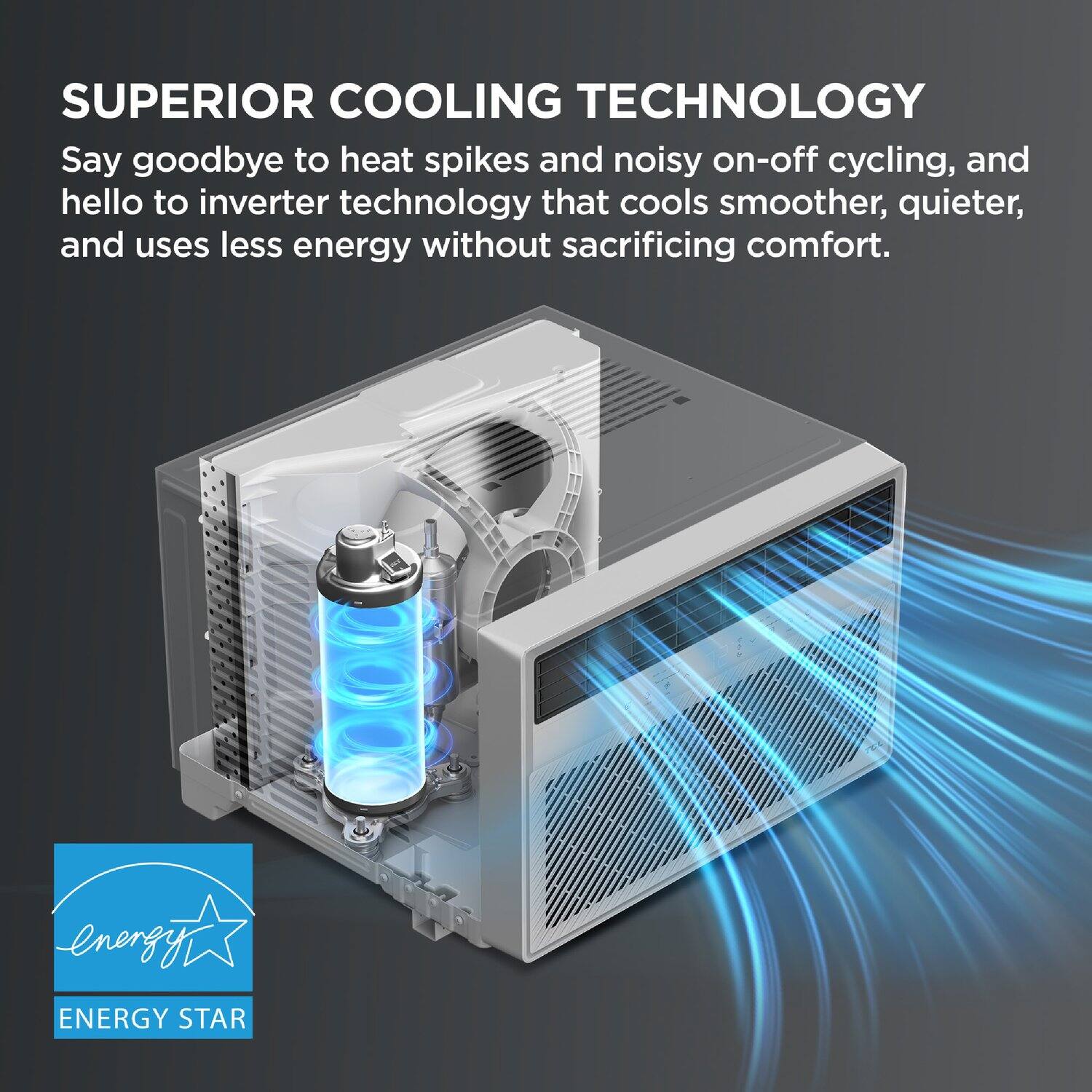 SUPERIOR COOLING TECHNOLOGY

Say goodbye to heat spikes and noisy on-off cycling, and hello to inverter technology that cools smoother, quieter, and uses less energy without sacrificing comfort.

ENERGY STAR