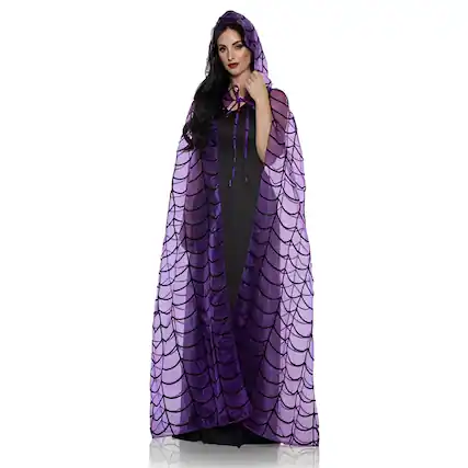 Front. Underwraps - Purple Spider Adult Hooded Costume Cape | Standard - Purple.