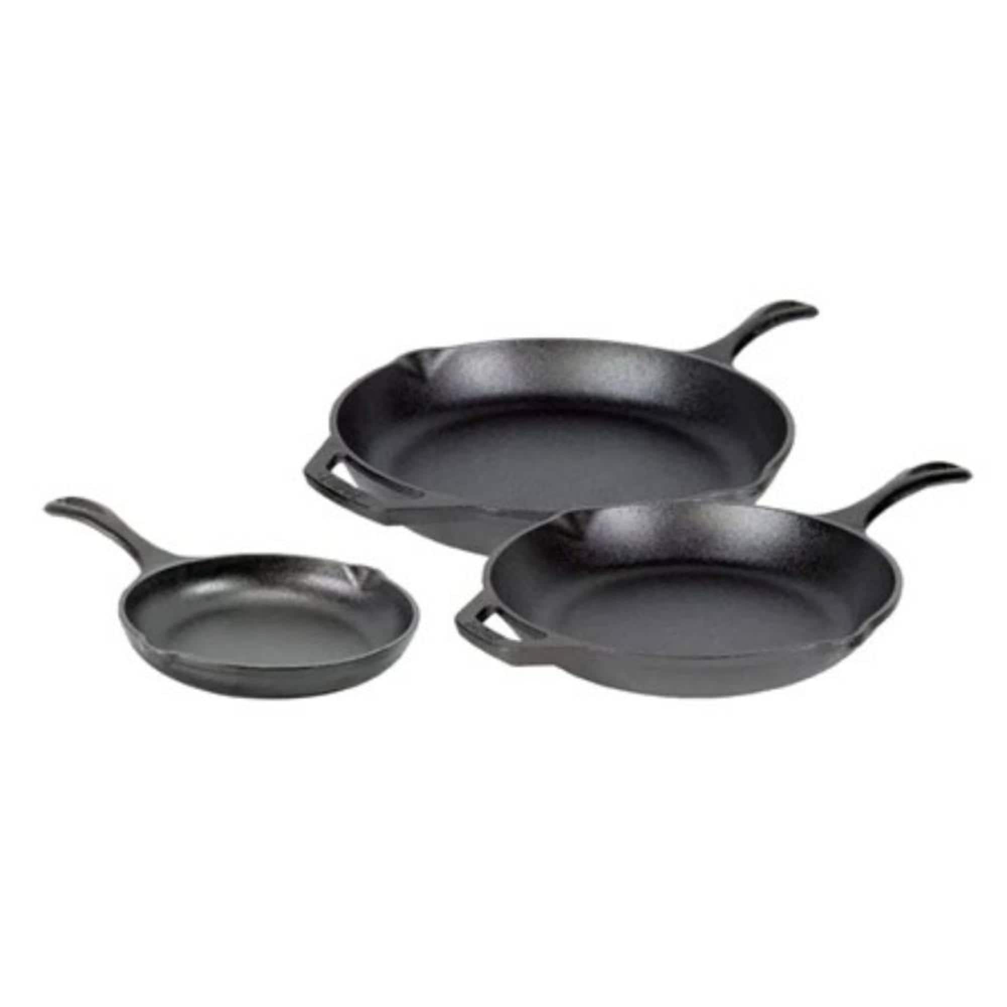 Lodge - Chef Collection 3pc Cast Iron Skillet Set: 8, 10, 12 Inch Oven & Grill - Black