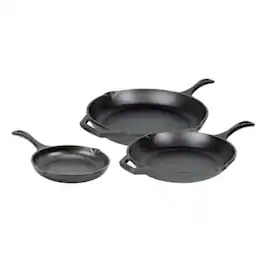 Lodge - Chef Collection 3pc Cast Iron Skillet Set: 8, 10, 12 Inch Oven & Grill - Black
