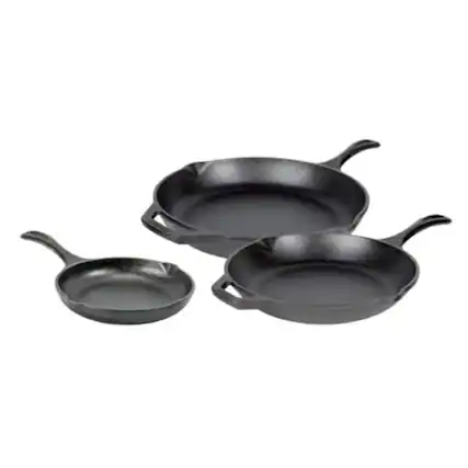 Front. Lodge - Chef Collection 3pc Cast Iron Skillet Set: 8, 10, 12 Inch Oven & Grill - Black.