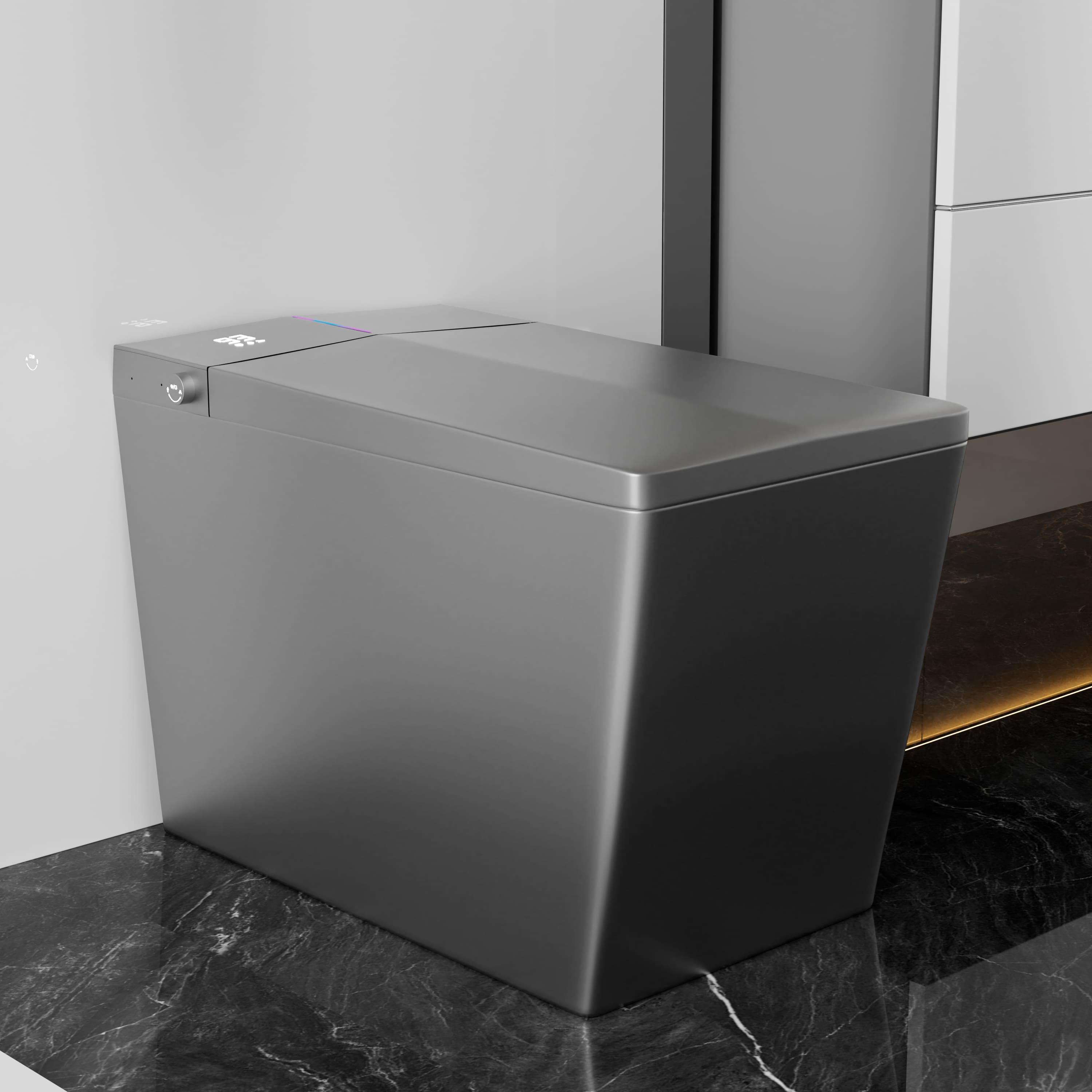 TinyHomie - Square Smart Toilet with Built in Tank for Bathroom Flush Heated Seat LED Digital Display User Memory Matte Grey - White