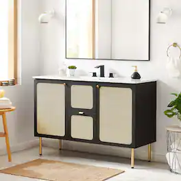 Chaucer 48" Bathroom Vanity with White Basin Included by Modway - Black White
