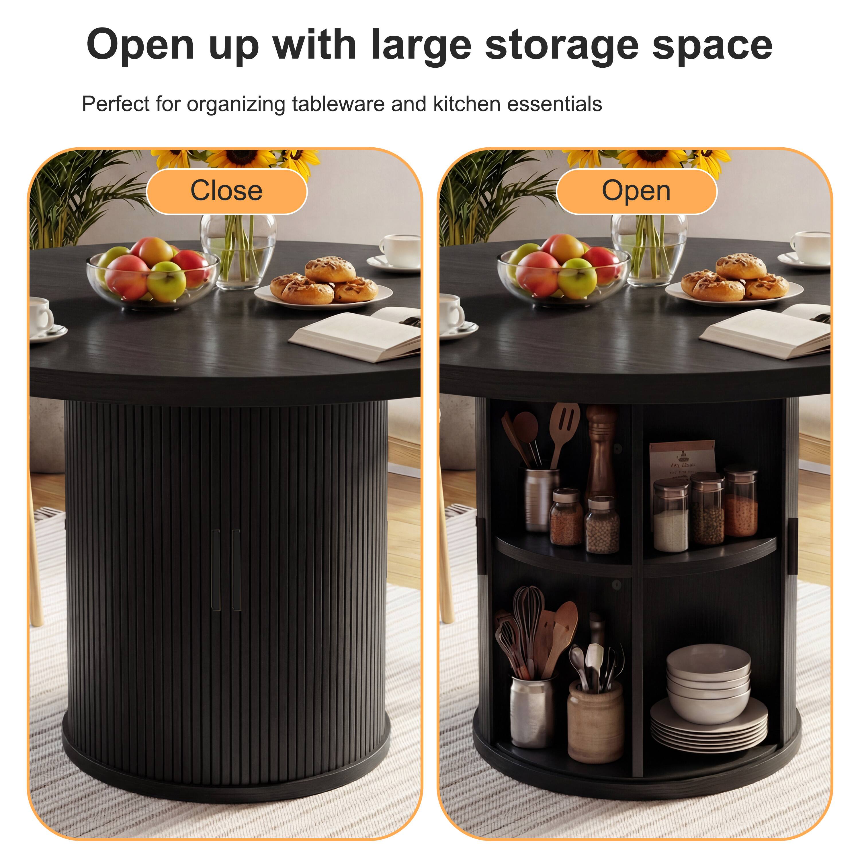 Open up with large storage space  
Perfect for organizing tableware and kitchen essentials  

Close  
Open