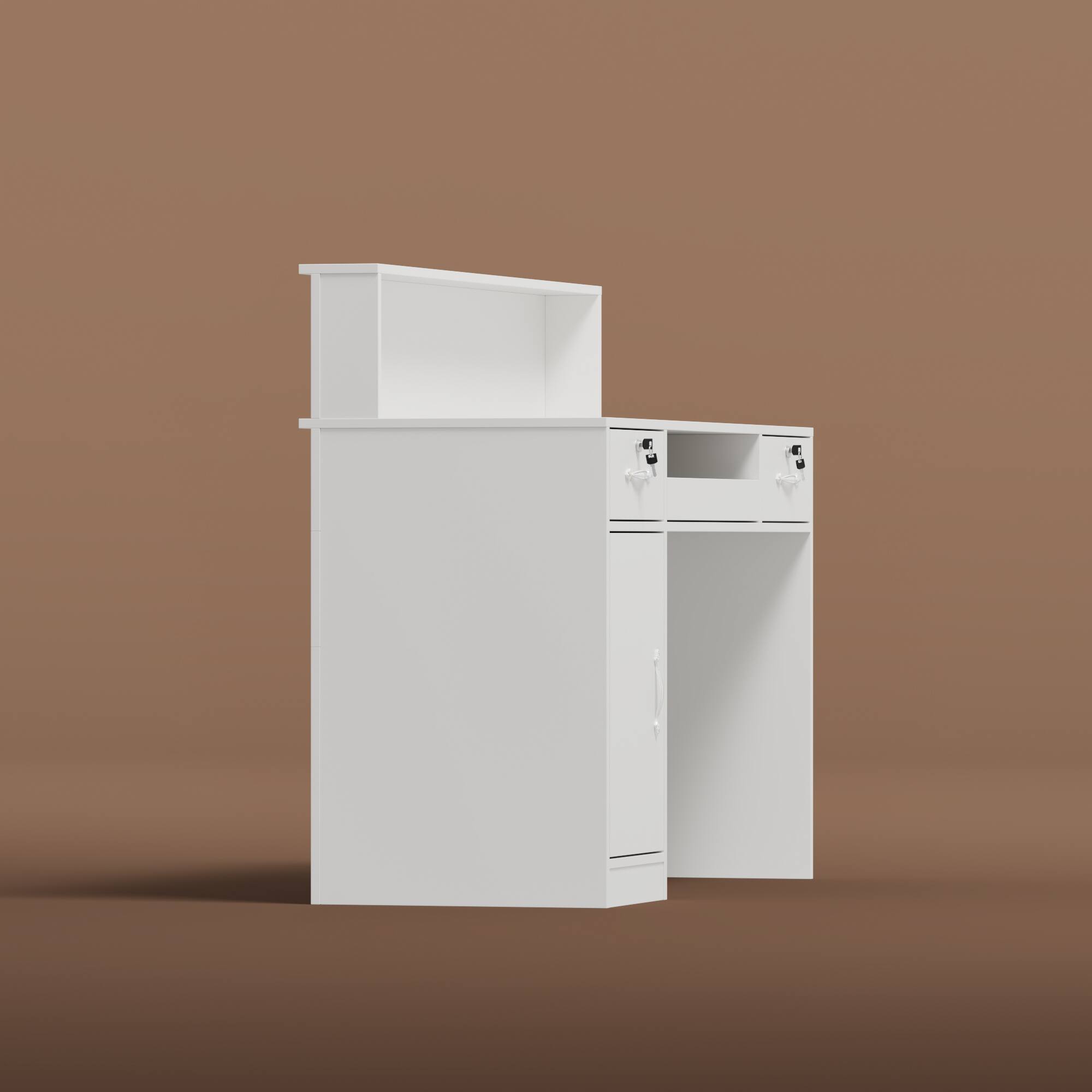 Left. Famapy - Famapy White Reception Desk: Lockable, Stylish & Organized Retail Office Front Desk - White.